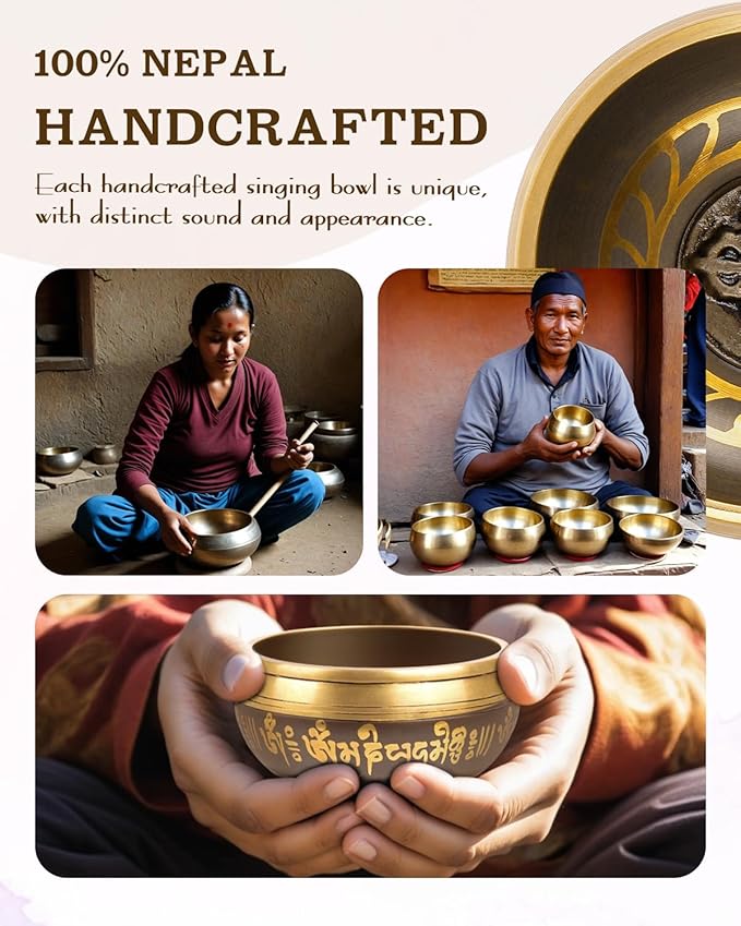 Tibetan Singing Bowls – Hand-Hammered in Nepal, Authentic Meditation Sound Bowls for Yoga, Chakra Healing, Mindfulness & Spiritual Self-Care Gifts for Women - Bloomnest