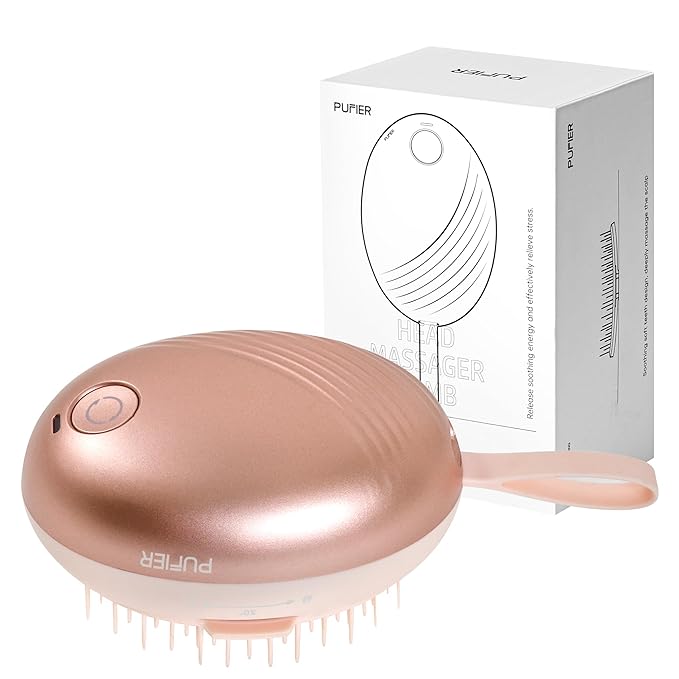 Electric Scalp Massager – Rechargeable Head Massager with Anion Technology, Portable Anti-Frizz Scalp Tool, Scalp Massager Gift for Men & Women(Pink) PUFIERDisco