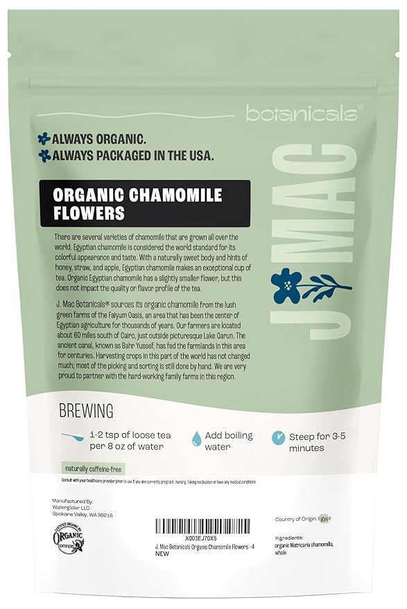 J Mac Botanicals, Organic Chamomile Flowers, Whole Dried Chamomile flower, Loose Leaf tea - Bloomnest