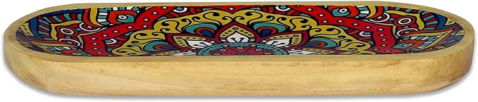 Bless-International Traditional-Handmade-Tray-Burner Wooden-Trat-Incense-Stick-Holder Ash-Catcher-Stand for-Aromatherapy-Meditation-Yoga (Mandala, 11x4x1.22 Inches) - Bloomnest