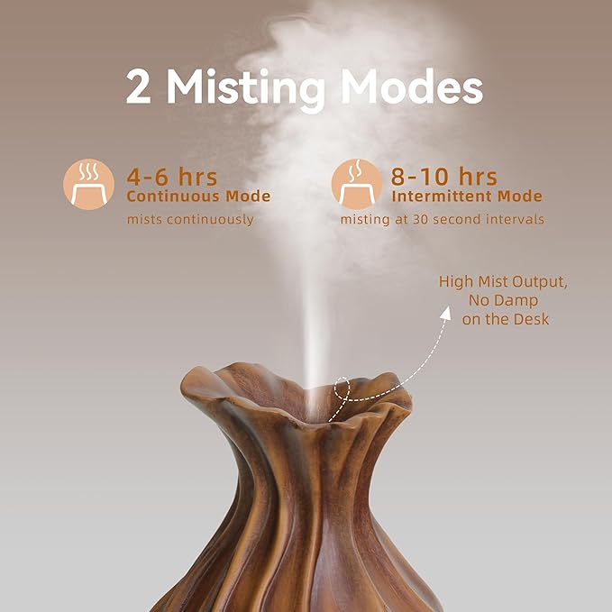 200ml Essential Oil Diffuser for Home, Wood Grain Cover Aromatherapy Diffuser, Cool Mist Humidifier with Safe Auto Shut-Off and 2 Mist Modes & 7 Color LED Night Lights for Office Room (VASE01) ZqLotXiao