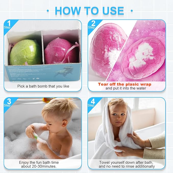 Bath Bombs for Kids with Toys Inside - 2 Organic Kids Bath Bombs with Surprise Inside, Dinosaur Bath Bombs for Kids 3-9 Years, Bath Bombs Gifts Easter Baskets Stuffers for Kids Boys Girls - Bloomnest