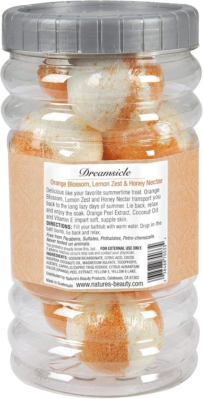 Nature's Beauty Dreamsicle Bath Bomb Gift Set Multi-Pack - Orange Blossom, Lemon Zest & Honey Nectar Scent Made w/Orange Peel Extract, Coconut Oil + Vitamin E, 17.5 oz |10 ct ea (2 Pack) - Bloomnest