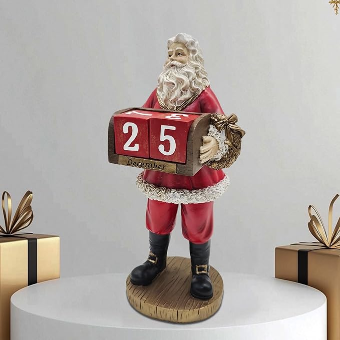 Christmas Countdown Calendar Resin Sculpture - Santa Claus Advent Decoration with Numbered Pouches for Indoor Holiday Home & Tabletop Decor - Bloomnest