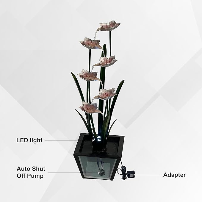 XBrand Freestanding Sculptural Metal Multi-Tiered Flower Water Fountain, w/LED Lights, Multicolored, 39" Tall - Bloomnest
