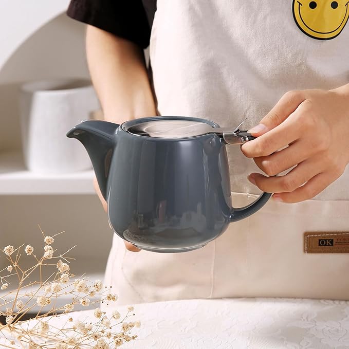 Ceramic Teapot With Stainless Steel Infuser, Heat Resistant, Perfect Tea Maker, Gray Teapot 500ml/17oz - Bloomnest