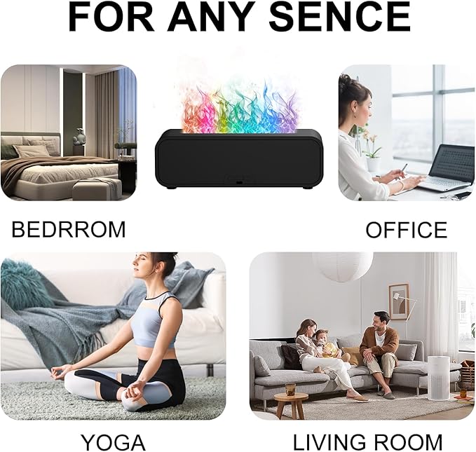 Colorful Flame Air Aroma Diffuser Humidifier, Dynamic Fire Flame Sound Pickup Aromatherapy Diffuser for Home Office Room(Remote, Timer & Auto-Off, 150ml) - Bloomnest