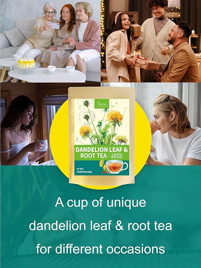 TeeLux Dandelion Leaf & Root Tea Bags, Natural Roasted Dandelion Root with Fresh Dandelion Leaf Herbal Tea, Caffeine Free, 100 Count - Bloomnest