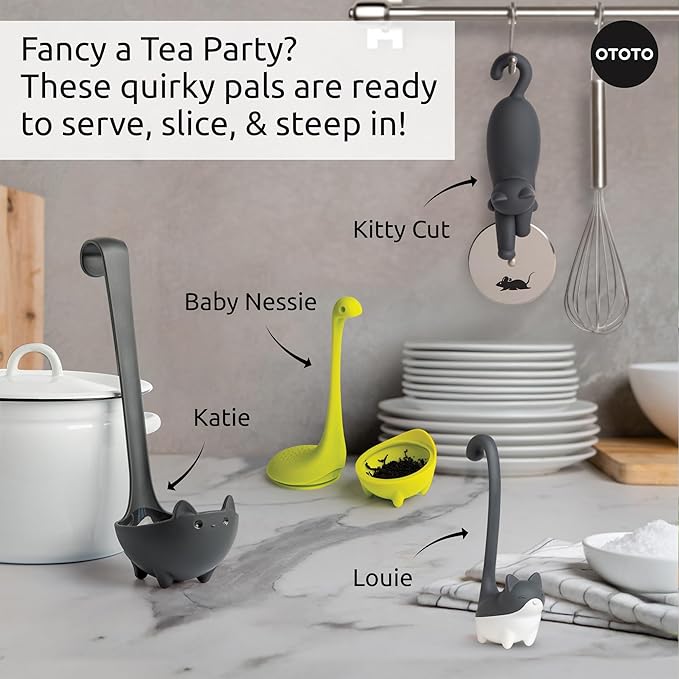 OTOTO Louie Cat Tea Infuser - Cats Loose Leaf Steeper & Diffuser, Tea Strainer Accessories, Cute Gifts for Cat Lovers, White Elephant Gifts, Cute Kitchen Accessories - Bloomnest