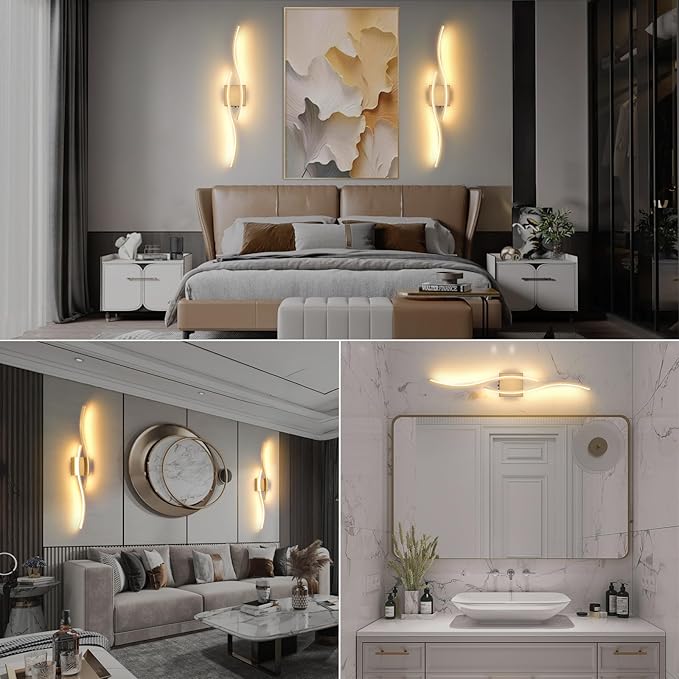 Battery Powered Wall Sconces Set of 2, Gold 31.4" LED Dimmable Wall Sconce with Remote Control/Timer/Memory, USB Rechargeable Wall Lights for Living Room, Bedroom, Hallway Wireless scones Lighting - Bloomnest