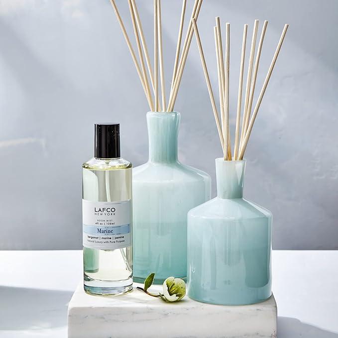 LAFCO New York Classic Reed Diffuser, Marine - 6 oz - Up to 3 Months Fragrance Life - Reusable Glass Vessel - Natural Wood Reeds - Made in The USA - Bloomnest
