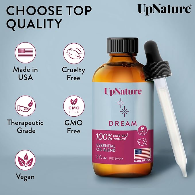 UpNature Dream Sleep Essential Oil - 2 Oz β Sleep Peacefully, Soothing Scent, Calming, Serenity - Undiluted, Non-GMO, Aromatherapy with Dropper - Bloomnest