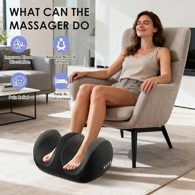 Foot Massager with Heat, Massage Feet/Arm/Calf/Ankle for Relax, Plantar Fasciitis, Pain Relief, Shiatsu Kneading Foot and Calf Electric Massager Machine with Roller - Bloomnest