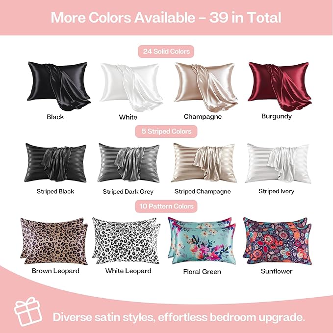 MR&HM Satin Pillowcase for Hair and Skin, Silk Satin Pillowcase 2 Pack, Standard Size Pillow Cases Set of 2, Silky Pillow Cover with Envelope Closure (20x26, Blush) - Bloomnest