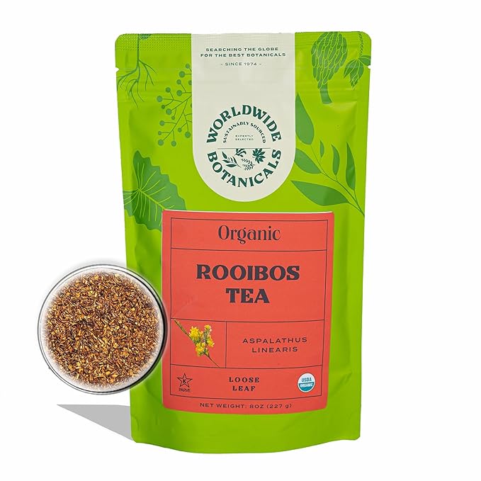 Worldwide Botanicals Organic Red Rooibos Tea – 8oz - 100% South African Aspalathus linearis – Loose Leaf, Cut and Sifted - Resealable Bag for Freshness - Bloomnest