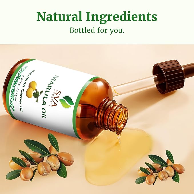 SVA Organic Marula Seed Oil - 4 Fl Oz - 100% Natural Cold Pressed Virgin Marula Oil Organic - for Face, Skin Care, Hair Care, Scalp Massage & Body Massage – Unrefined Carrier Oil with Dropper - Bloomnest