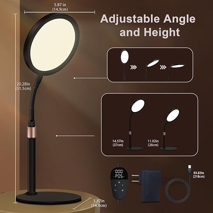 Light Therapy Lamp, UV-Free 10000 Lux Sun Therapy Light with 360° Gooseneck & 9 Brightness Happy Therapy Desk Lamp for Lift Mood (Black) - Bloomnest