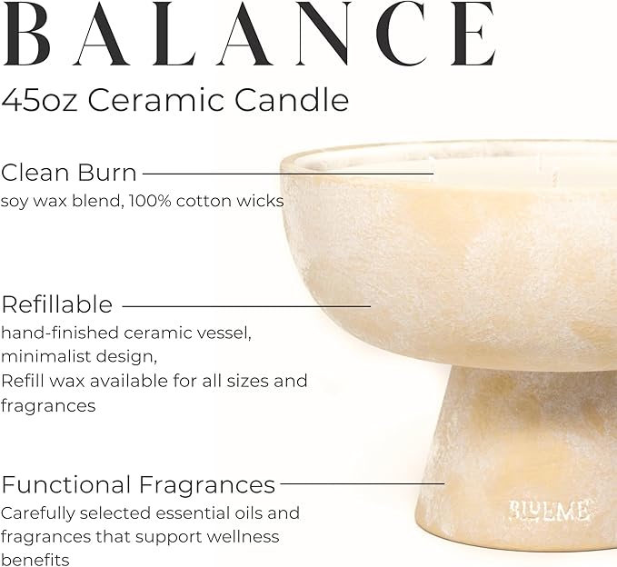BLUEME Balance - White Lotus & Tea, Luxury Candle w/Essential Oils, 6 Wick, Hand-Poured Soy, Cotton Wick, Ceramic - Bloomnest