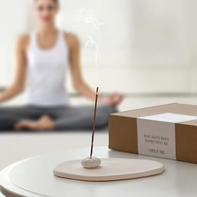 Handmade Incense Holder Irregula Plain Ceramic Stick Incense Holders Pomelo Pumpkin Incense Burner for Home Decor Yoga Meditation Zen (Pomelo White) - Bloomnest