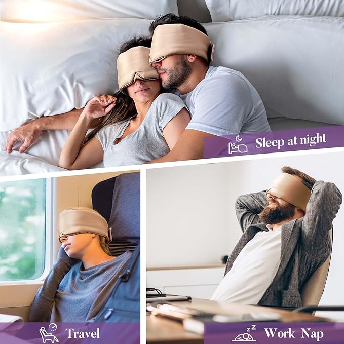 Satin Sleep Mask - Updated Design Light Blocking Eye Mask for Men and Women, Soft and Comfortable Night Sleeping Mask, Eye Cover for Travel/Sleeping (Camel) - Bloomnest