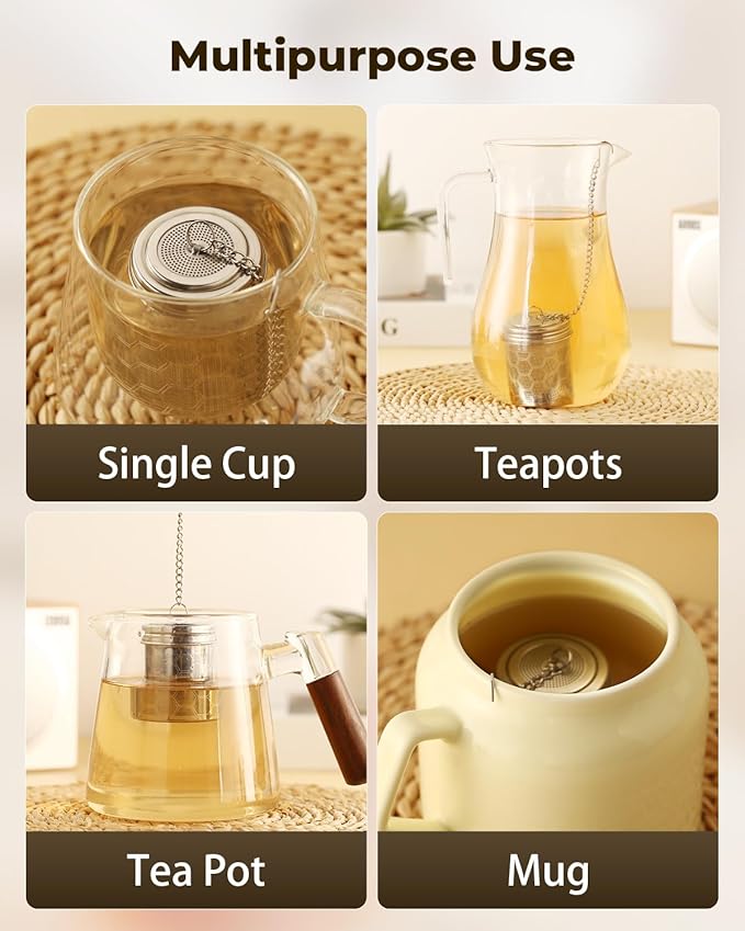 House Again Tea Infuser for Loose Leaf Tea, Extra Fine Mesh Tea Strainers, 304 Stainless Steel with Chain Hook, Loose Leaf Tea Steeper for Brew Tea Spices & Seasonings, Geometric Design - Bloomnest