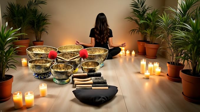 Chakra Healing Tibetan Singing Bowl - Set of 7 - Hand Hammered Tibetan Meditation Singing Bowl Nepal ArtsOfIndia