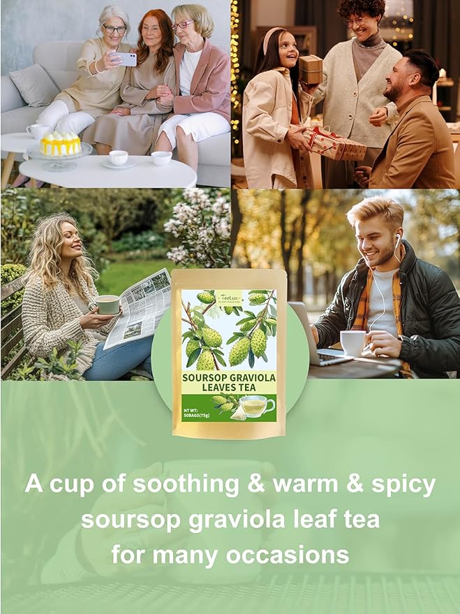 TeeLux Soursop Graviola Leaf Tea Bags, Natural Soursop Leaves Tea, Mild & Smooth Taste, Caffeine Free, 50 Count - Bloomnest