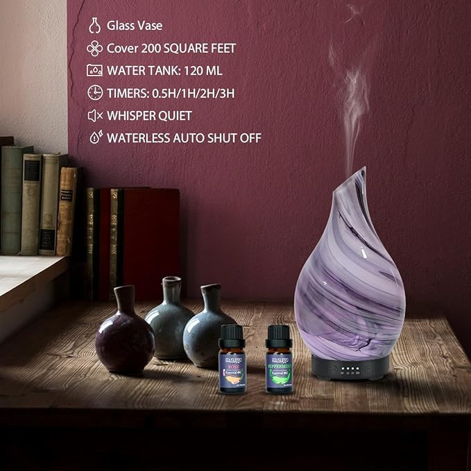 Oil Diffuser & Essential Oils Set - Aromatherapy Diffuser with 6 Essential Oils Set, Ultrasonic Cool Mist Oil Diffusers for Essential Oils, 4 Timer & 7 LED Light, with Auto Shut-Off Protection Gifts - Bloomnest