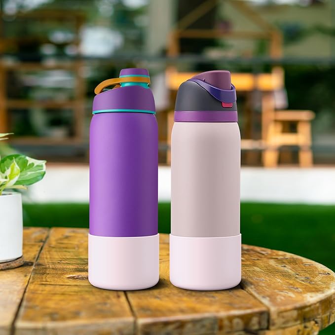 2PCS Silicone Water Bottle Boot for Owala 24oz 32oz 40oz, Anti-Slip Protective Sleeve Bottom Bumper Protector for FreeSip, Twist, and Flip Stainless Steel Water Bottles Alwenid