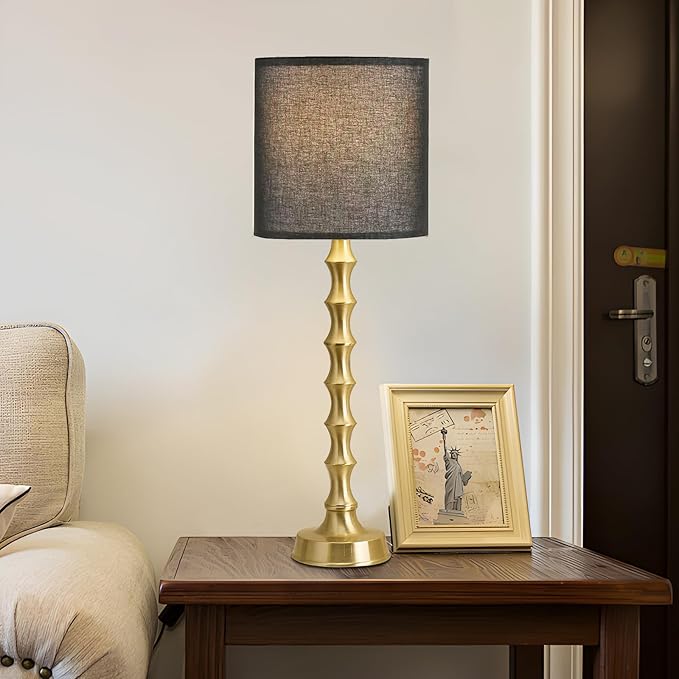 Set of 2 Gold Table Lamps, 30.5" Electroplated Gold Bamboo Base with White Linen Shade, Tall Buffet Lamps for Dining Room, Living Room, Bedroom Decor - Bloomnest