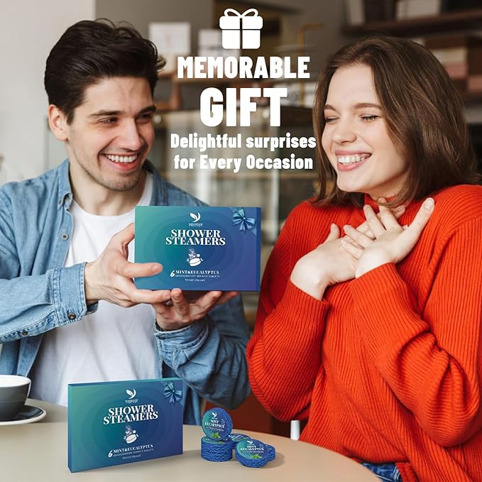 Shower Steamers Aromatherapy, 6 Pack Shower Bombs Organic with Menthol & Eucalyptus Essential Oils, Valentines Day Gifts for Her Mom Wife Him, White Elephant, Home Self-Care SPA Gift - Relaxation