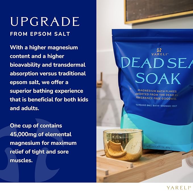 Yareli Magnesium Flakes, 15lb, Dead Sea Bath & Foot Soak, Alternative to Epsom Salt with Over 800,000mg of Magnesium Chloride Per Bag - Bloomnest