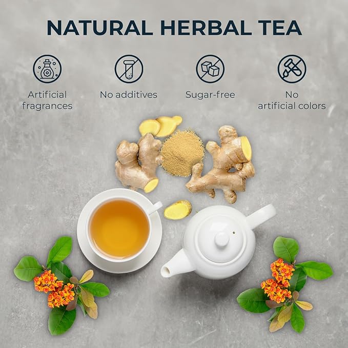 Ginger Cinnamon Turmric Tea Bags with Bamboo Tong - 55 Count (+5 Count), 5.47 oz, Re-Steep Corn Based Bag, Natural Herbal Tea for Body Warm, Liver Support - Bloomnest