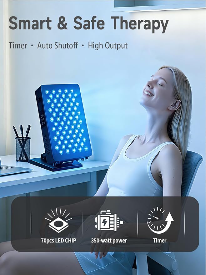 Blue/Yellow Light Therapy – 460/590nm Wavelengths Full Body Blue Yellow Light Therapy Device, Touch Control & HD Display, 70 LEDs Ideal for Body, Face, Improve, 350W Black Bloomnest