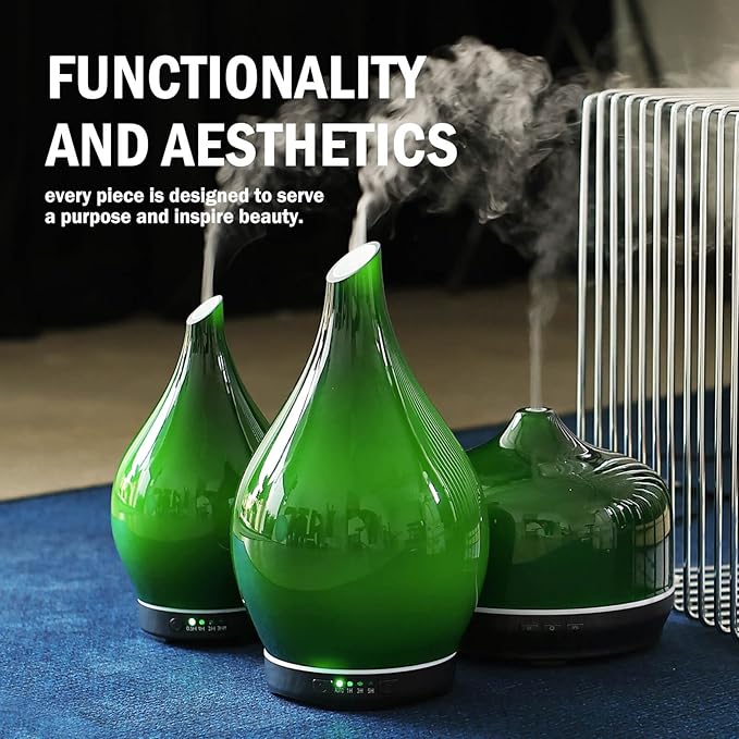 Porseme 280ml Essential Oil Diffuser Glass Color Changing Aroma Air Diffusers Aromatherapy Ultrasonic Cool Mist Humidifier 7 Running Hours Waterless Auto-Off for Sleeping Yoga Office Spa(Hulk Green) Porseme