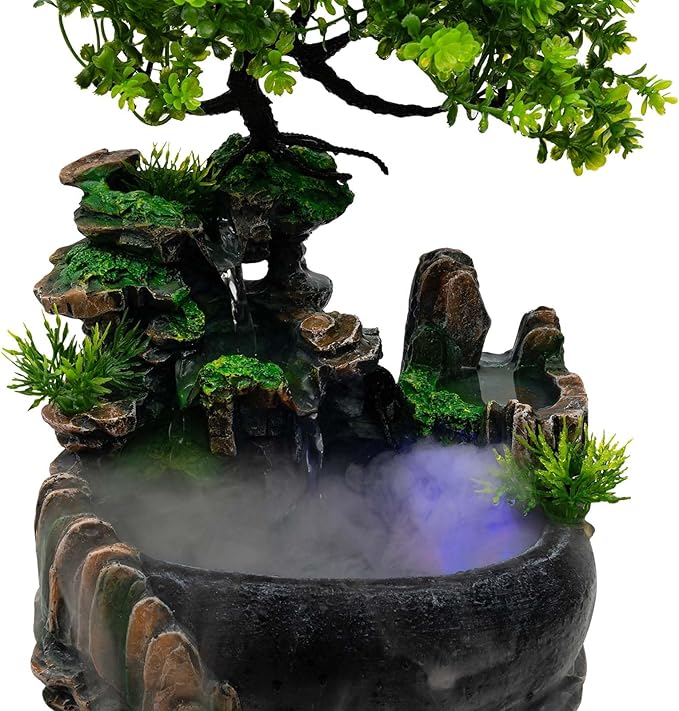 Desk Water Fountain Atomizing Rockery Water Fountain Desktop with LED Lamp,Perfect for Office, Home, Bedroom Desk - Bloomnest