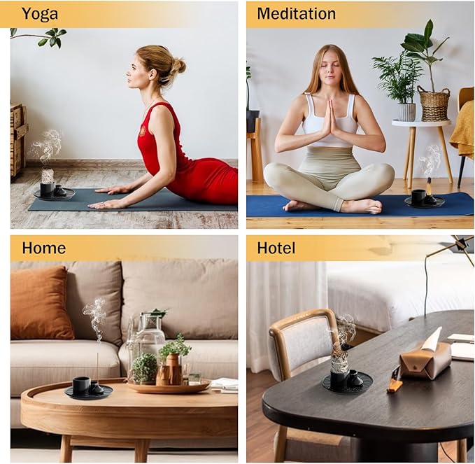 Palo Santo Holder - 4 in 1 Incense & Candle Holder - Ceramic Incense Holder Ash Catcher Tray for Meditation Room - Easy to Clean - Bloomnest