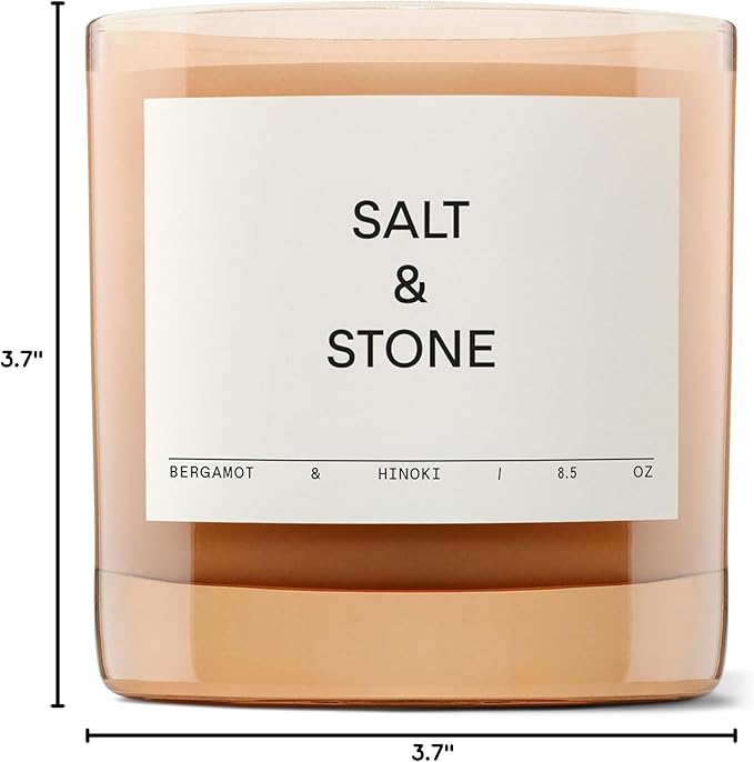 SALT & STONE Scented Candle for Women & Men | Hand-Poured, Aromatic & Fragrant | Coconut & Soy Blend Wax | 100% Cotton Wick | Long-Lasting 50 Hour Burn Time (8.5 oz) (Bergamot & Hinoki) - Bloomnest