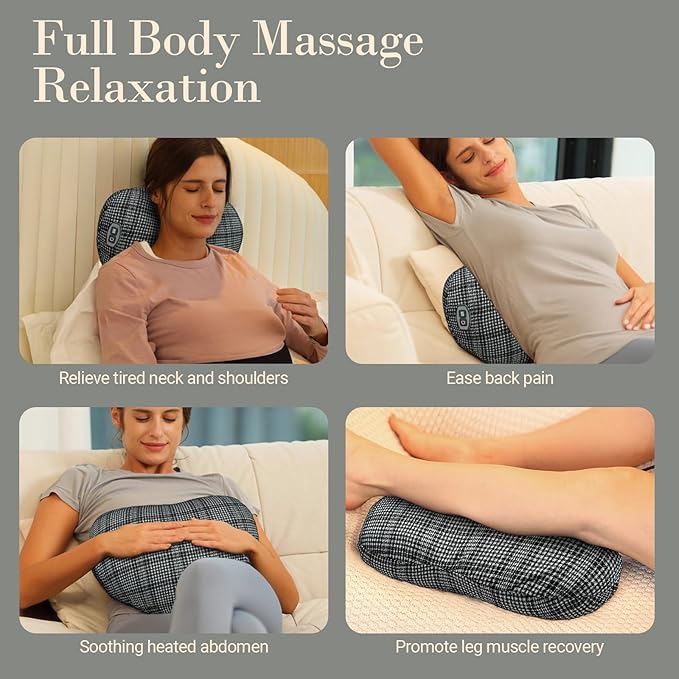 Back Massager for Pain Relief, Gifts for Women Men FSA Eligible HSA, Cordless 120min Neck and Back Massager, Plush Skin-Friendly Kneading Massage Pillow for Full Body Relaxation - Bloomnest