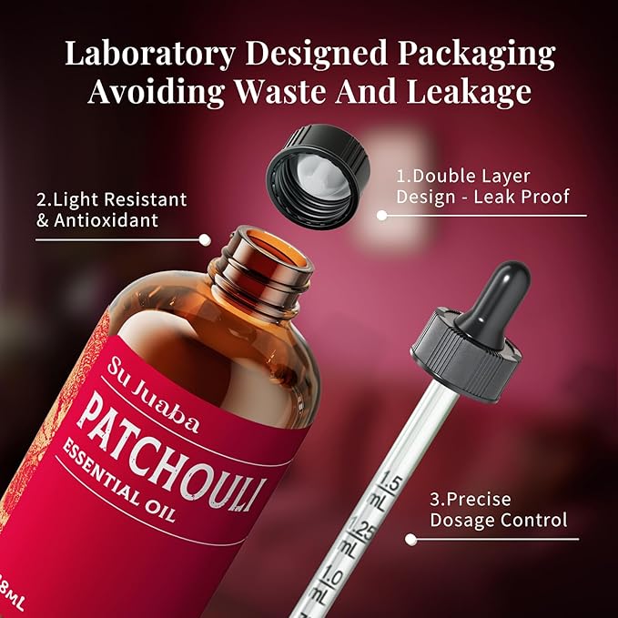 SU JUABA Patchouli Essential Oil 4 Fl Oz, 100% Pure Natural Aromatherapy Oil for Diffuser, Skin Care, Perfume & Soap Making - 118ML Bloomnest