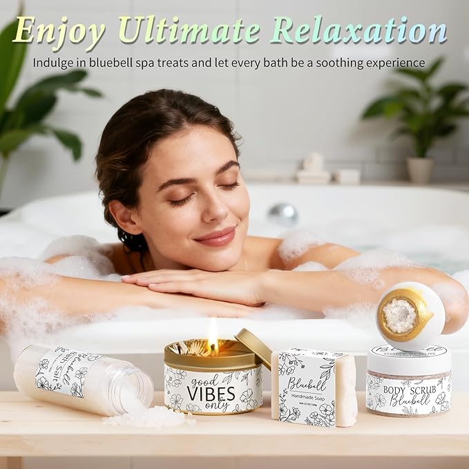 Spa Gifts for Women Bath Gift Set, BlueBell Relaxing Spa Gift Baskets Home Bath Set Self Care Kit Care Package Thank You Birthday Valentines Day Gifts for Her Women Mom Friend Sister Teen Girl Wife - Bloomnest