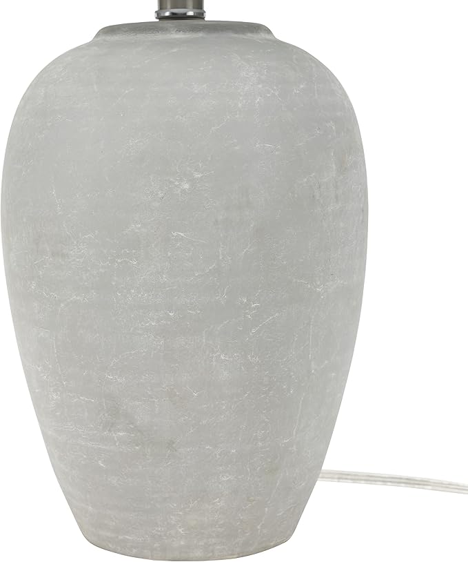 Nourison Home 23" Vintage Grey (White Washed) Ceramic Pot Table Lamp for Bedroom, Living Room, Dining, Office, with Grey Shade - Bloomnest