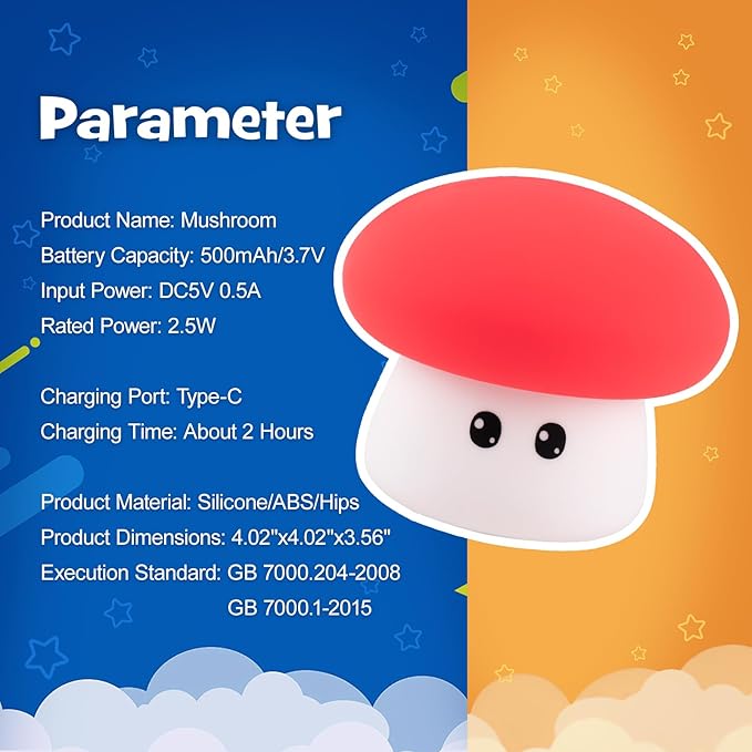 Squishy Big Eyes Mushroom Night Light with RGB Mode 3 Brightness Adjustable Nursery Breastfeeding Nightlight Cute LED Red Mushroom Lamp Rechargeable Silicone Touch Bedside Lamp for Bedroom Dorm Decor - Bloomnest