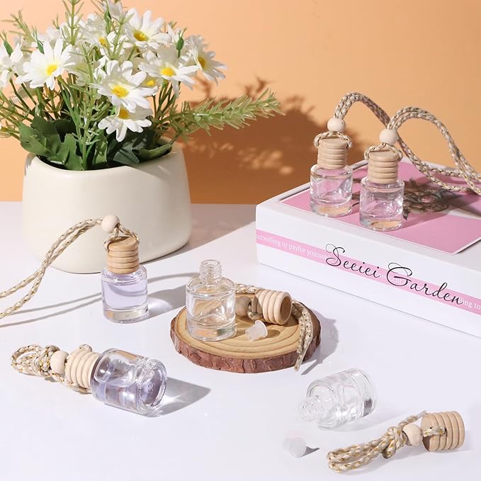 50 Pcs Car Essential Oil Hanging Bottle Empty Car Air Freshener Diffuser Bottle Perfume Glass Bottle Pendant Aromatherapy Fragrance Bottle Auto Car Interior Ornaments Decor (Round shape) - Bloomnest