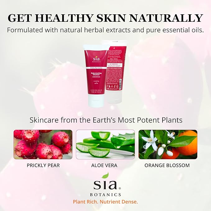 Sia Botanics Rejuvenating Facial Cleanser (74ml/2.5oz Eco Tube) | Face Wash w/Prickly Pear, Aloe Vera, Orange Blossom | Natural, Clean, Botanical Skincare for Women - Bloomnest