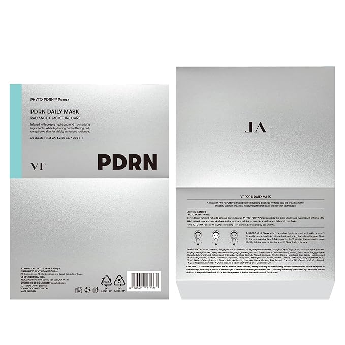 VT COSMETICS PDRN Daily Mask 30 Sheets, Vegan PDRN for Skin Restoration & Radiance, Hydrating & Moisturizing, Anti-Aging, Plumping Effect, Korean Face Mask (350g) - Bloomnest