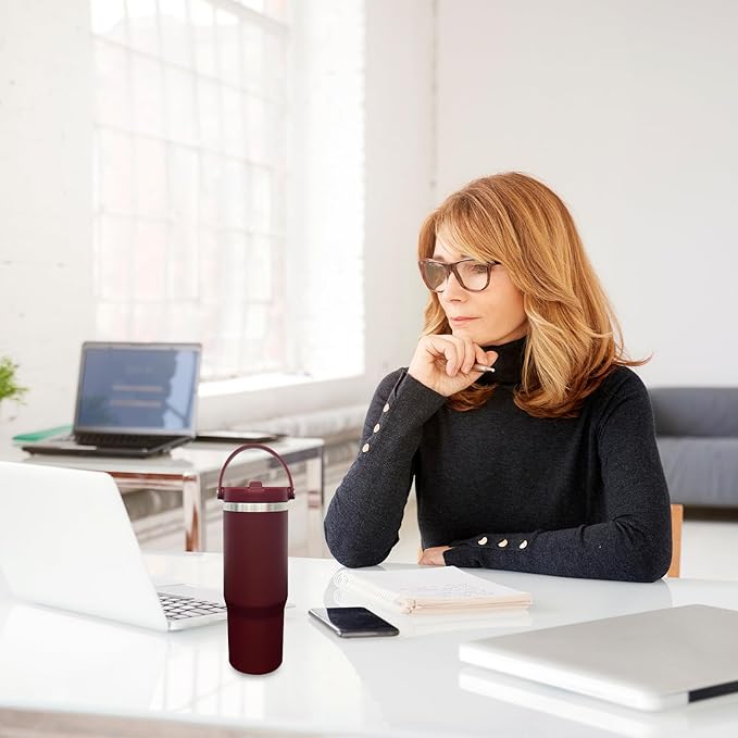 30 oz Tumbler with Handle, Double Wall Vacuum Insulated Tumblers with Flip Straw, Coffee Mug 30oz Powder Coated Cup for Hot and Cold Drinks(Red,1 pack)