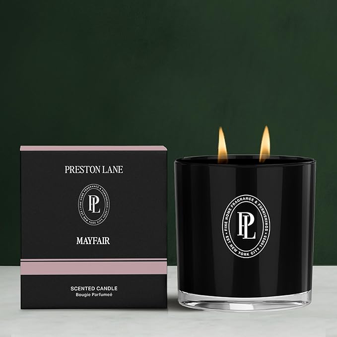 Preston Lane Luxury 2-Wick Scented Candle, Mayfair, 7.5 oz Hand-Poured in USA | Long Burn Time (20-30 Hrs), Vegan Soy Wax Blend, Decorative Glass Vessel, Fine Italian Fragrance - Bloomnest