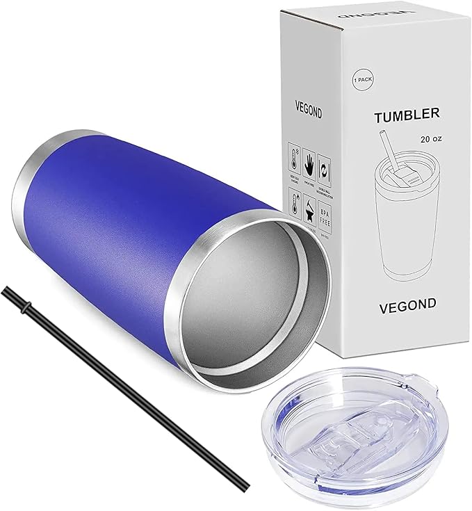 VEGOND 20oz Tumbler with Lid and Straw Stainless Steel Tumbler Cup Bulk Vacuum Insulated Double Wall Travel Coffee Mug Powder Coated Coffee Cup (Bluish Violet 6 Pack) - Bloomnest