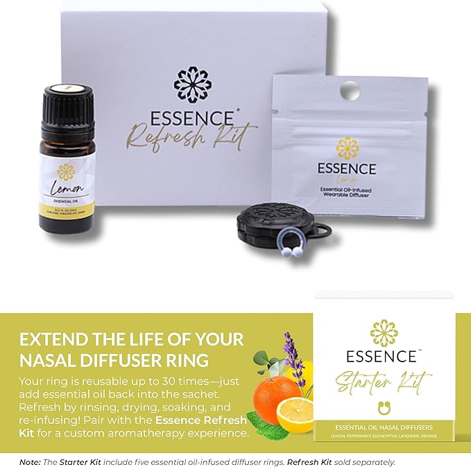 Essence Nasal Diffuser Starter Kit β Essential Oil Silicone Nose Ring Inhalers for Beginners β Wearable Aromatherapy Bundle for Relaxation, Energy & Breathing Support - Bloomnest